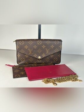 Authentic Louis Vuitton Monogram Felicie Pochette Clutch Crossbody